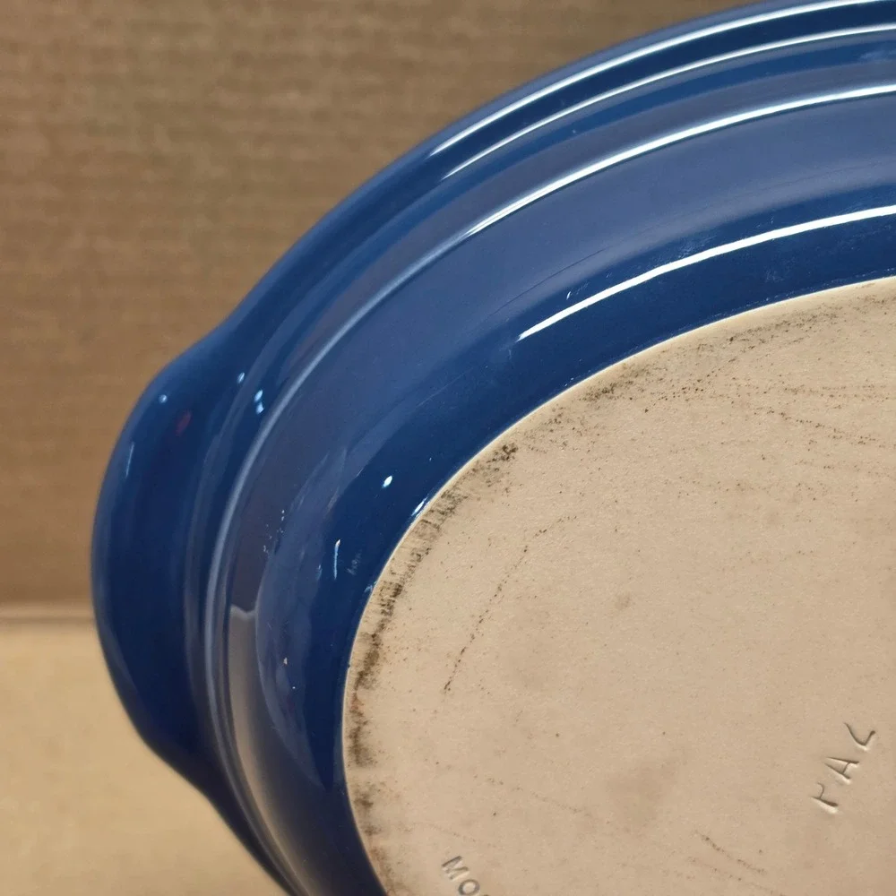 Emile Henry Oval Baker Unisex 11in Blue Excellent Ceramic Stoneware France